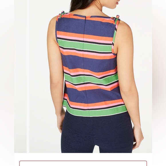 TRINA TURK Top Poplin Strip Sleeveless Zip Multi Green Pink Cotton - Picture 1 of 10